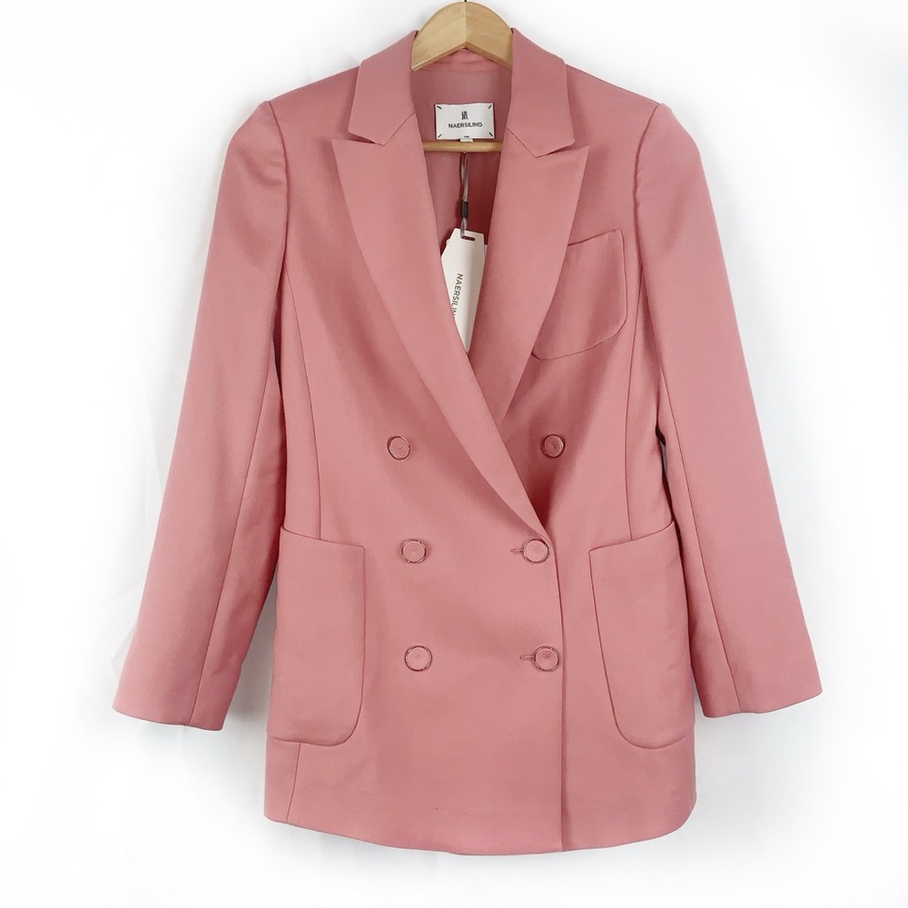 NWT Naersiling Designer Wool Blend Double Breasted Blazer Mauve Pink